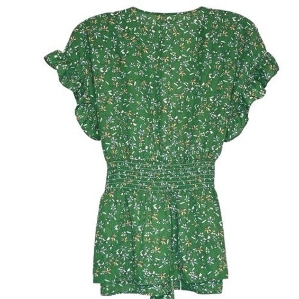 Max Studio Peplum Blouse Green Floral Ruffle Sleeve Smocked Waist Cottagecore M - Picture 2 of 7
